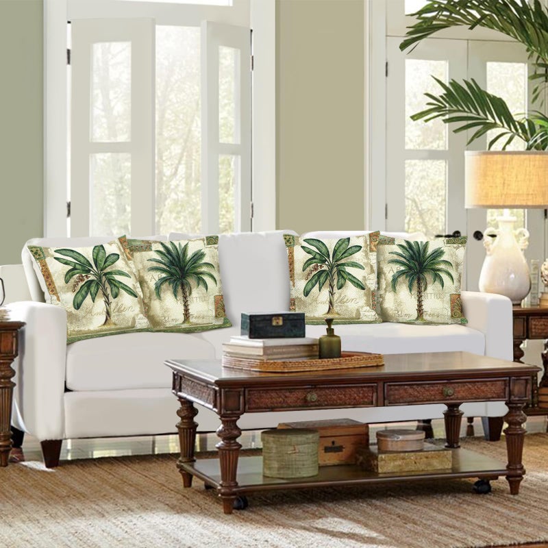 Bonhause Tropical Palm Tree Throw Pillow Covers 18 x 18 Inch Summer Outdoor Green Leaves Decorative Pillow Cases Polyester Linen Cushion Covers for Couch Sofa Home Decor Set of 4 - Image 2